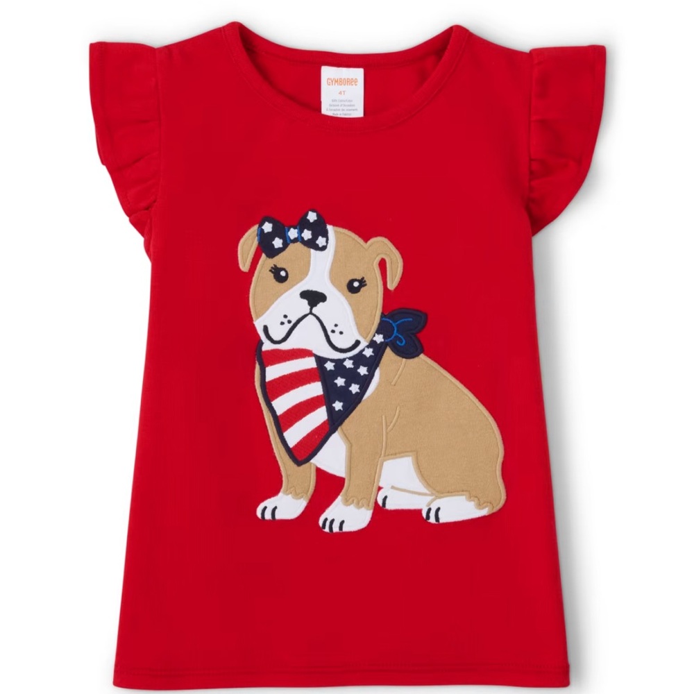 Gymboree 5T girls tank with ruffled sleeves NWT (in bag) American flag style dog